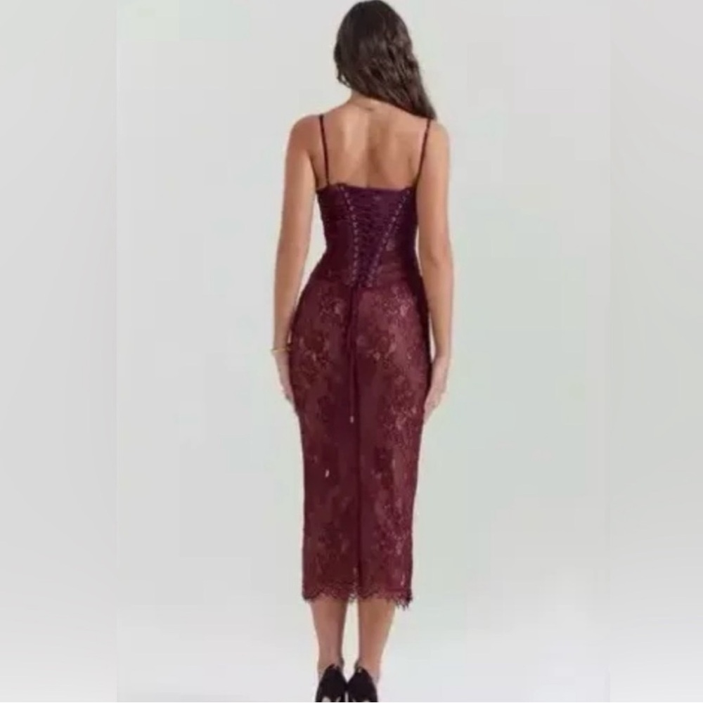 House of CB Burgundy Lace Midi Dress - Picture 2 of 8